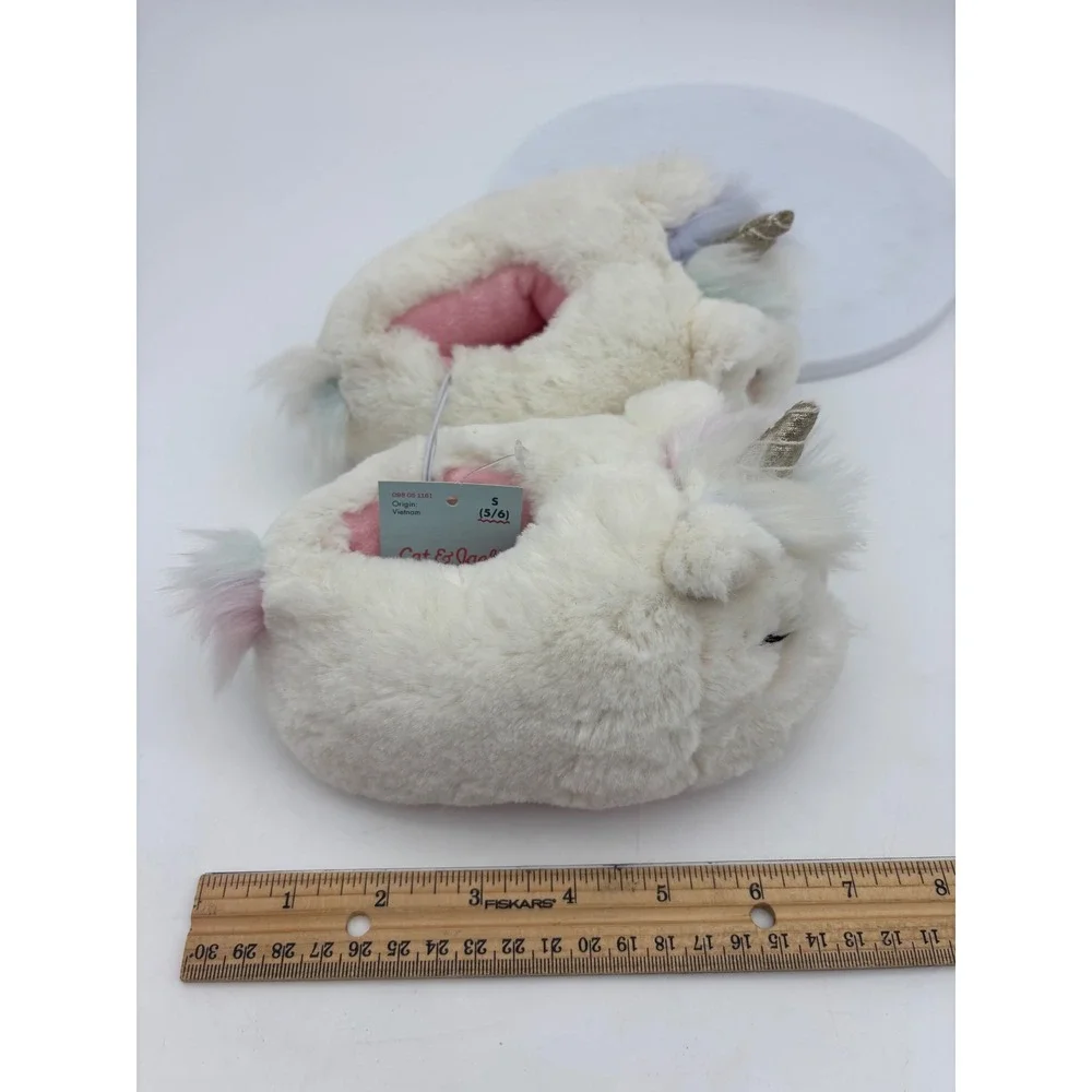 CAT & JACK‎ Kids Unicorn Slippers NEW Toddler Girl Fur Sparkle Rainbow Small 5/6